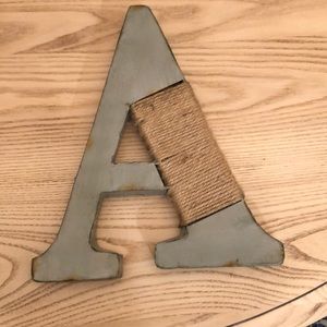 Rustic farmhouse galvanized jute twisted letter A